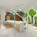 Rowland Art Modern Reception Desk with Marble Counter Wooden Decor Green Plants and Art