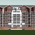 Modern Multistory Apartment Building Exterior With Balconies Gray Roof And Green Lawn