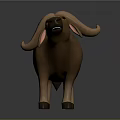 Cartoon Brown Buffalo Character 3D Model With Large Horns And Stylized Design