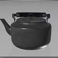 Silver Metal Kettle With Ribbed Surface Black Handle And Lid For Daily Use