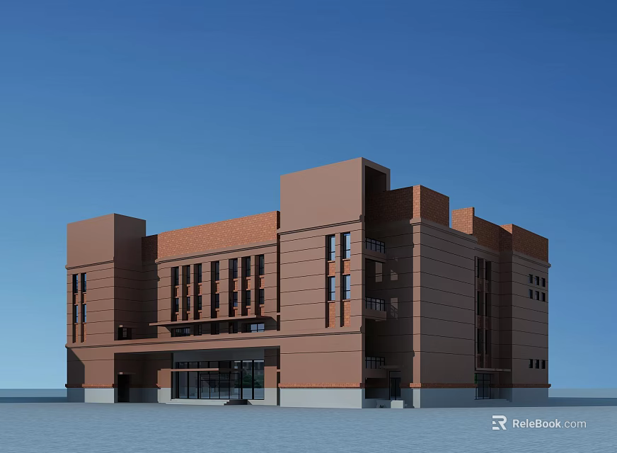 Modern Brown Building Exterior With Multiple Floors Windows And Blue Sky Background 3d model