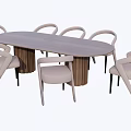 Modern Oval Dining Table Set With Six Upholstered Curved Backrest Chairs 3d model