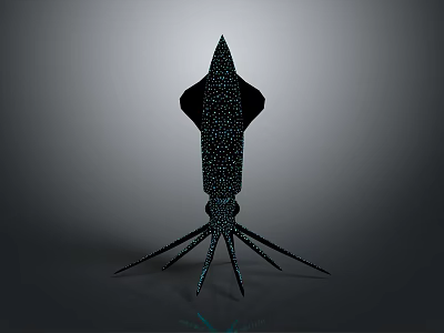 3D Rendered Black Squid with Bioluminescent Spots and Long Tentacles on Gray Gradient Background 3d model
