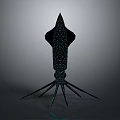 3D Rendered Black Squid with Bioluminescent Spots and Long Tentacles on Gray Gradient Background