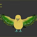 Colorful Bird With Green Yellow Feathers Spreading Wings And White Belly Against Gray Background