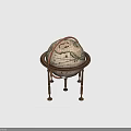 Vintage Terrestrial Globe On Wooden Stand With Classic Meridian Ring