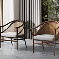 Modern Minimalist Dining Chairs With Wooden Frame Rattan Armrests And Light Cushions