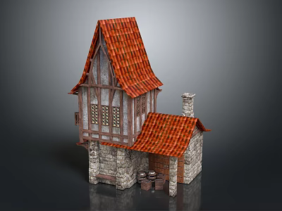 Retro cartoon building farmhouse farmhouse farmhouse farmyard 3d model