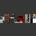 Office Workspace Setup With Wooden Chair Red Armchair Filing Cabinet Desk Lamp Printer And Papers