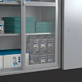 Medical Supplies Storage System With Glass Door Cabinets And Metal Drawers