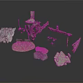 Assorted Construction Scene Components Including Stones Metal Parts Pipes And Debris