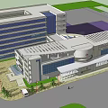 Modern Hospital Building Exterior With Parking Lot Ambulance Cars And Trees