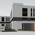 Modern Industrial Factory Building Exterior With Green Grassland Road Pedestrians Vehicles And Blue Sky
