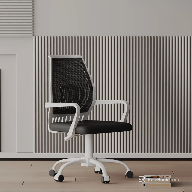 Ergonomic Office Chair with Mesh Back White Armrests Black Seat and Swivel Base 3d model 