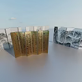 Architectural Exterior Wall Design With Traditional Screen Art And Gold Inscriptions