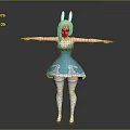 Anime Female Character With Rabbit Ears In Blue Dress White Stockings Red Shoes Arms Outstretched