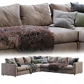 Upholstered Sectional Sofa With Various Colored Pillows And Soft Knit Blankets 3d model