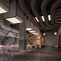 Industrial Style Bar With Exposed Metal Pipes Modern Lighting Pink Decorations And Large Doll