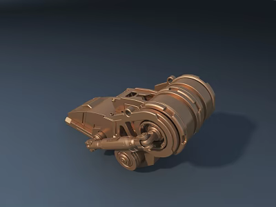 Golden Mechanical Component With Intricate Gear And Metal Wheel Design 3d model