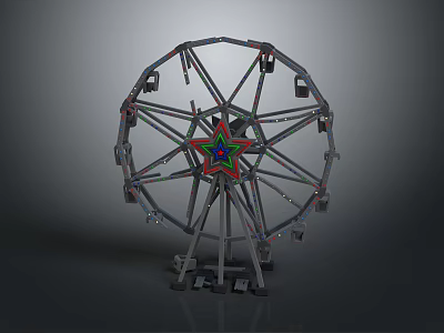 Detailed Ferris Wheel Model With Metal Frame And Colorful Star Center 3d model