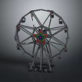 Detailed Ferris Wheel Model With Metal Frame And Colorful Star Center