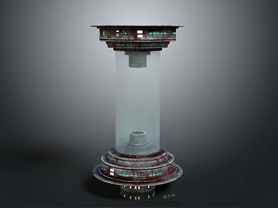 Tall Cosmic Space Structure With Circular Base Transparent Section And Top Platform Module 3d model