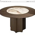 Round Modern Dining Table With Marble Top And Walnut Wooden Frame 3d model