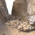 Natural Cliffside Rock Terrain With Scattered Rubble And Boulder Debris