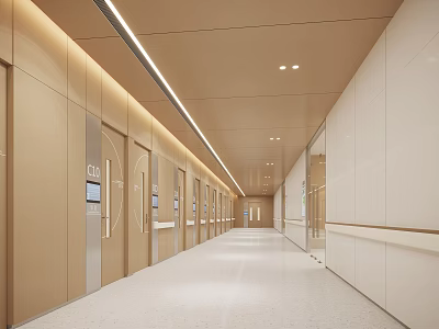 Spacious Hospital Outpatient Clinic Corridor With Modern Design Bright Lighting Elevators And Clean Flooring 3d model