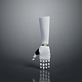 White Robotic Mechanical Arm With Detailed Joints Colorful Wrist Band And Reflective Surface