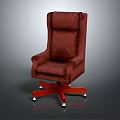 Brown Upholstered Swivel Chair with High Back Armrests and Wooden Base on Wheels
