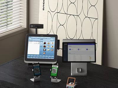 Modern Retail Checkout Setup With Tablet POS And QR Code Payment Devices By Wall Art 3d model