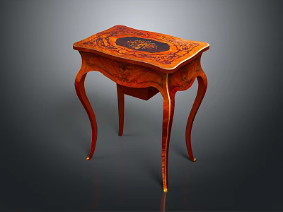 Antique Wooden Dining Table With Ornate Carved Inlay And Curved Legs 3d model