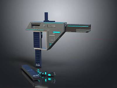 Futuristic Sci Fi Energy Weapon With Blue Glowing Accents And Modular Base Design 3d model