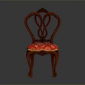 Classic Traditional Wooden Chair With Intricate Carved Backrest Curved Arms And Red Floral Upholstery