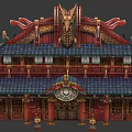 Ancient Chinese Architecture With Ornate Roof Carvings Upturned Eaves And Wooden Columns