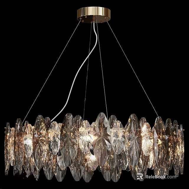 Elegant Modern Crystal Chandelier With Leaf Shaped Design And Illuminated Glowing Structure 3d model 