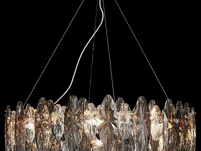 Elegant Modern Crystal Chandelier With Leaf Shaped Design And Illuminated Glowing Structure 3d model