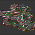 3D Designed Kart Racing Track With Curved Paths Colorful Guardrails And Racing Cars
