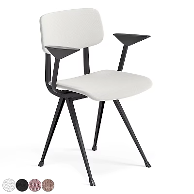 Modern Single Chair With White Upholstered Seat Black Metal Frame And Armrests 3d model