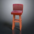 Stylish Red Leather Bar Stool With Wooden Legs And Comfortable Backrest
