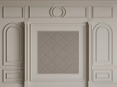 Decorative Wall Lines with Geometric Shapes Arched Rectangular Circular Designs and Central Diamond Lattice Panel 3d model