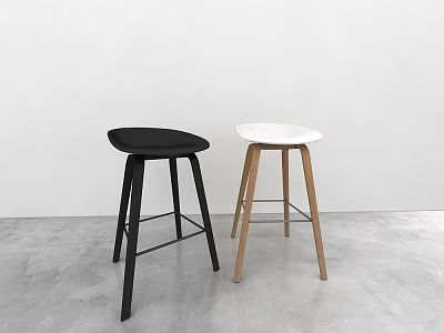 Modern Black And White Bar Stools With Wooden And Black Legs In Minimalist Interior 3d model