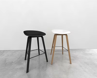 Modern Black And White Bar Stools With Wooden And Black Legs In Minimalist Interior 3d model