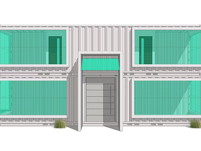 Modern Stacked Container Building Exterior With Green Glass Windows And Front Door 3d model