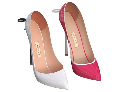 LANVIN Women's Pointed Toe Stiletto Heel High Heels White and Pink Ankle Strap 3d model