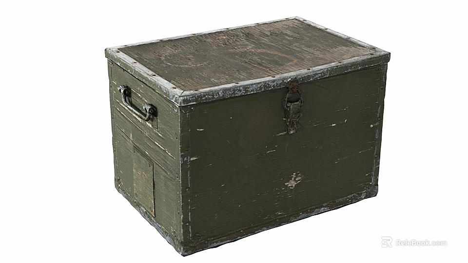 Green Wooden Storage Box For Hardware Tools With Metal Latches And Handles 3d model 