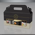 Elegant Dark Gift Box With Handle Holding Assorted Preserve Jars And Decorative Logo 3d model