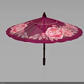 Pink Umbrella With White Rose Pattern And Wooden Handle For Daily Use
