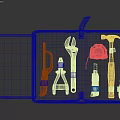 Tool Set Organized in Black Storage Case with Yellow and Black Pliers Wrench Hammer Screwdrivers